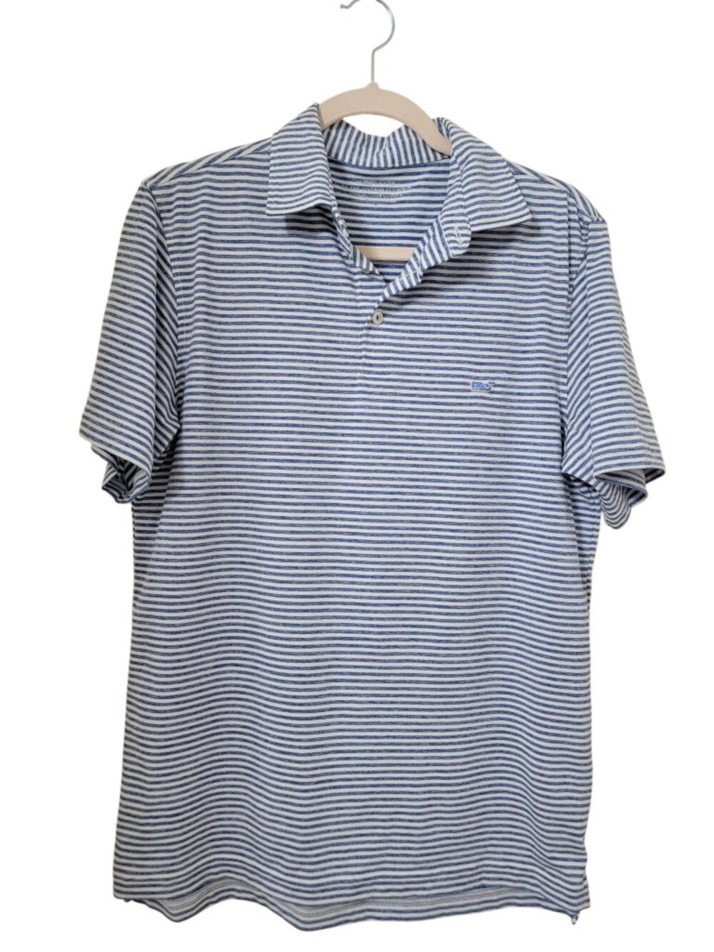 Vineyard Vines Size S Heathered Blue & White On the Go Sankaty Polo Shirt